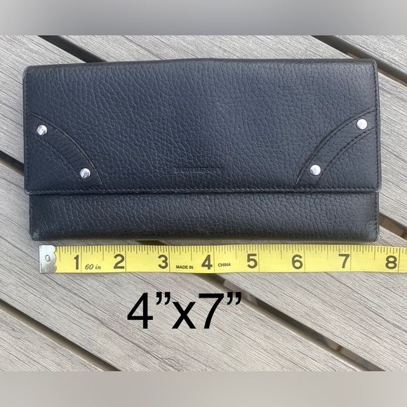 Burberry Leather Long Wallet🖤BLACK🖤Embossed/Bifold+envelope pouch🔥made🇮🇹EUC - Picture 14 of 16
